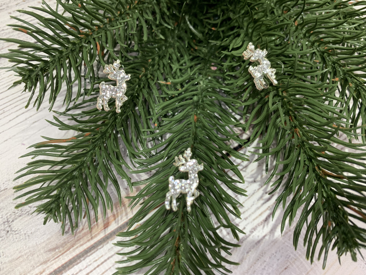 Декор новорічний Олень із фетру 3.5 см. Срібло в глітері (пач. 5 шт)., фото 1