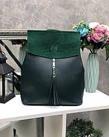 Рюкзак з замшевим клапаном жіночий молодіжний міський модний зелений замша+шкірзам