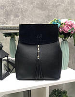 Рюкзак жіночий чорний молодіжний міський модний рюкзачок замша+шкірзам