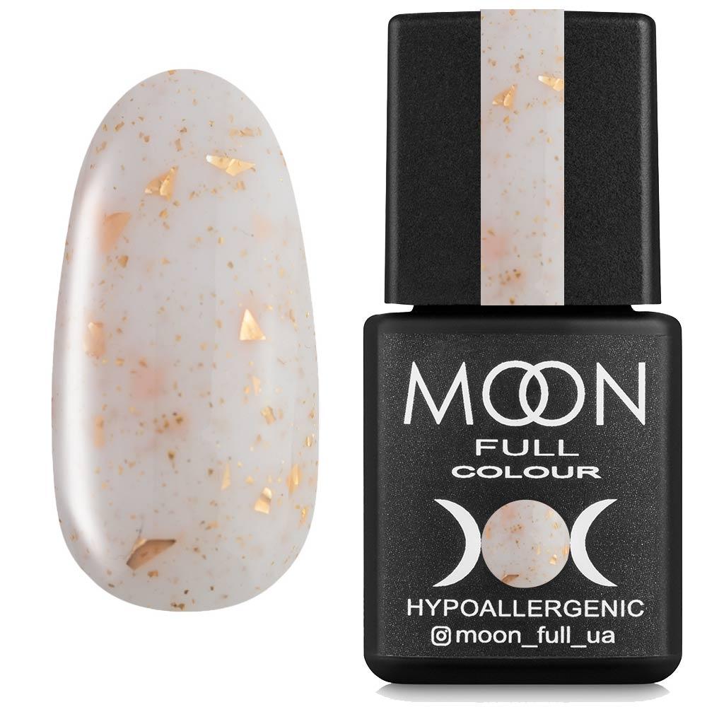 Moon Full Leaf Rubber Base каучукова база з поталлю №01 (молочний із золотою поталлю), 8 мл