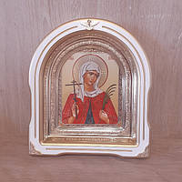Ікона Валентина свята мучениця, лик 15х18 см, у білому дерев'яному кіоті зі вставками, арка