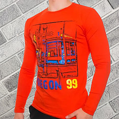 Футболка чоловіча з довгим рукавом BONO М (48) червона з принтом УЦІНКА має незначний дефект 30035939