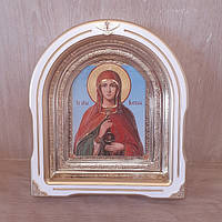 Ікона Анастасія свята великомучениця, лик 15х18 см, у білому дерев'яному кіоті зі вставками, арка