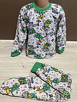 Детская пижама утепленная с микроначесом Динозавр на мальчика 1-6 лет