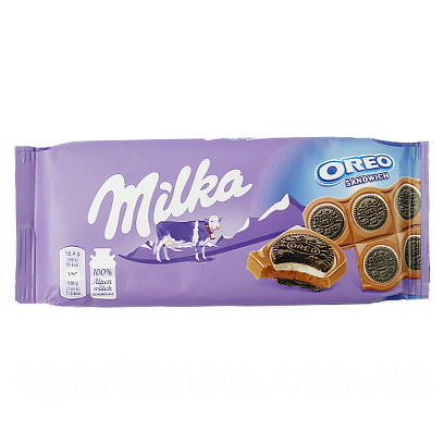 Шоколад Мілка орео сендвіч Milka oreo sandwich 92g 16шт/ящ (Код: 00-00006341)