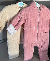 Демісезонні комбінезони для новонароджених у рубчик у рожевому та молочному кольорі від George
