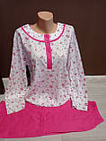 Піжама жіноча Туреччина  батал 48-52 розміри бавовна Квіти довгий рукав і штани малина рожева персик, фото 2