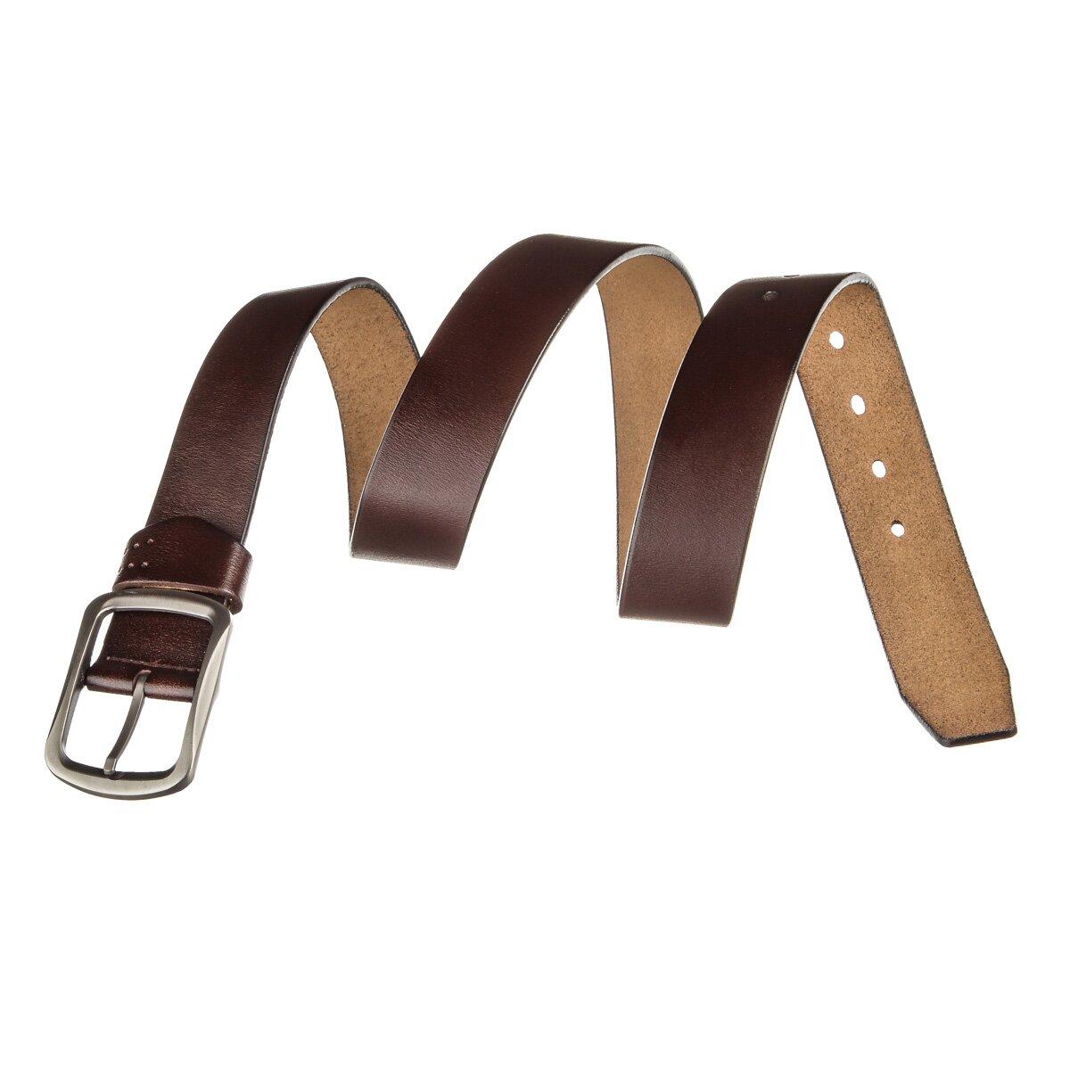 Брючный, качественный мужской кожаный ремень с закругленной классической пряжкой Vintage 20230 коричневый - фото 8 - id-p1697727197