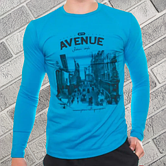 Футболка чоловіча з довгим рукавом BONO р.S (46 р) блакитна з принтом 30034351