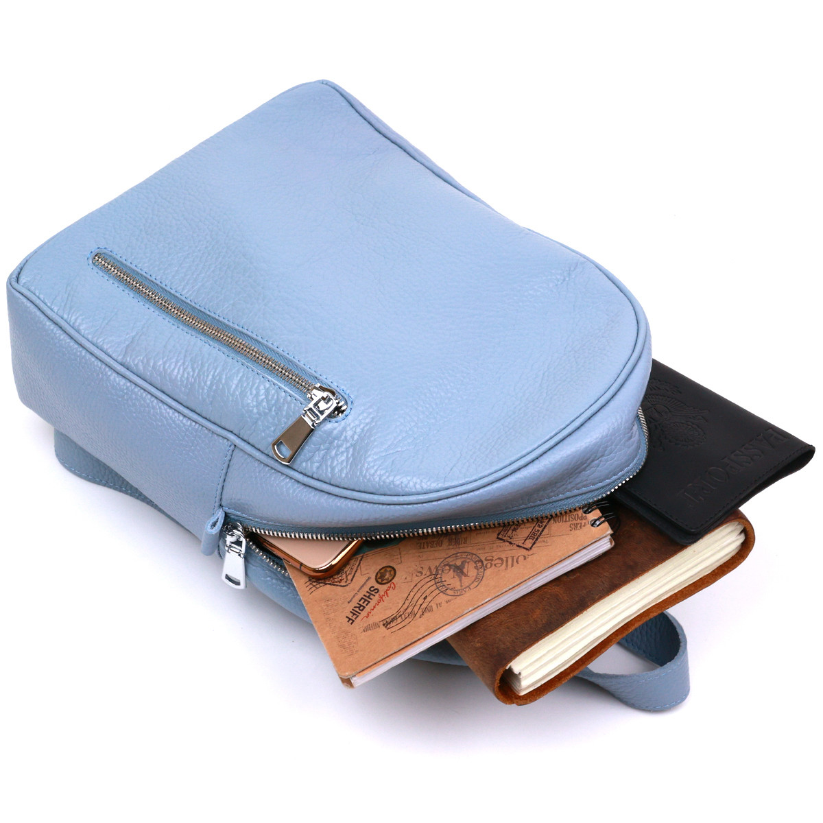 Стильный, качественный, практичный женский рюкзак из натуральной кожи Shvigel 16318 Голубой,компактные рюкзаки - фото 6 - id-p1697731013