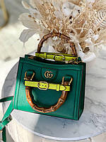 Сумка тоут жіноча шкіряна зелена Gucci Diana жіноча сумка шкіряна з бамбуковою ручкою