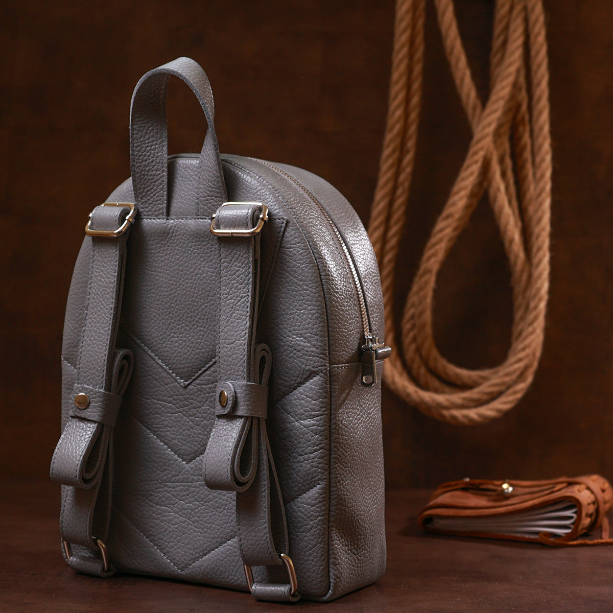 Вместительный, оригинальный, практичный женский мини рюкзак Shvigel 16323 Серый, красивые, стильные рюкзаки - фото 8 - id-p1697731016