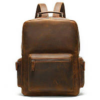 Деловой, винтажный, вместительный качественный рюкзак прочный для ноутбука Vintage 14712 кожаный Коричневый