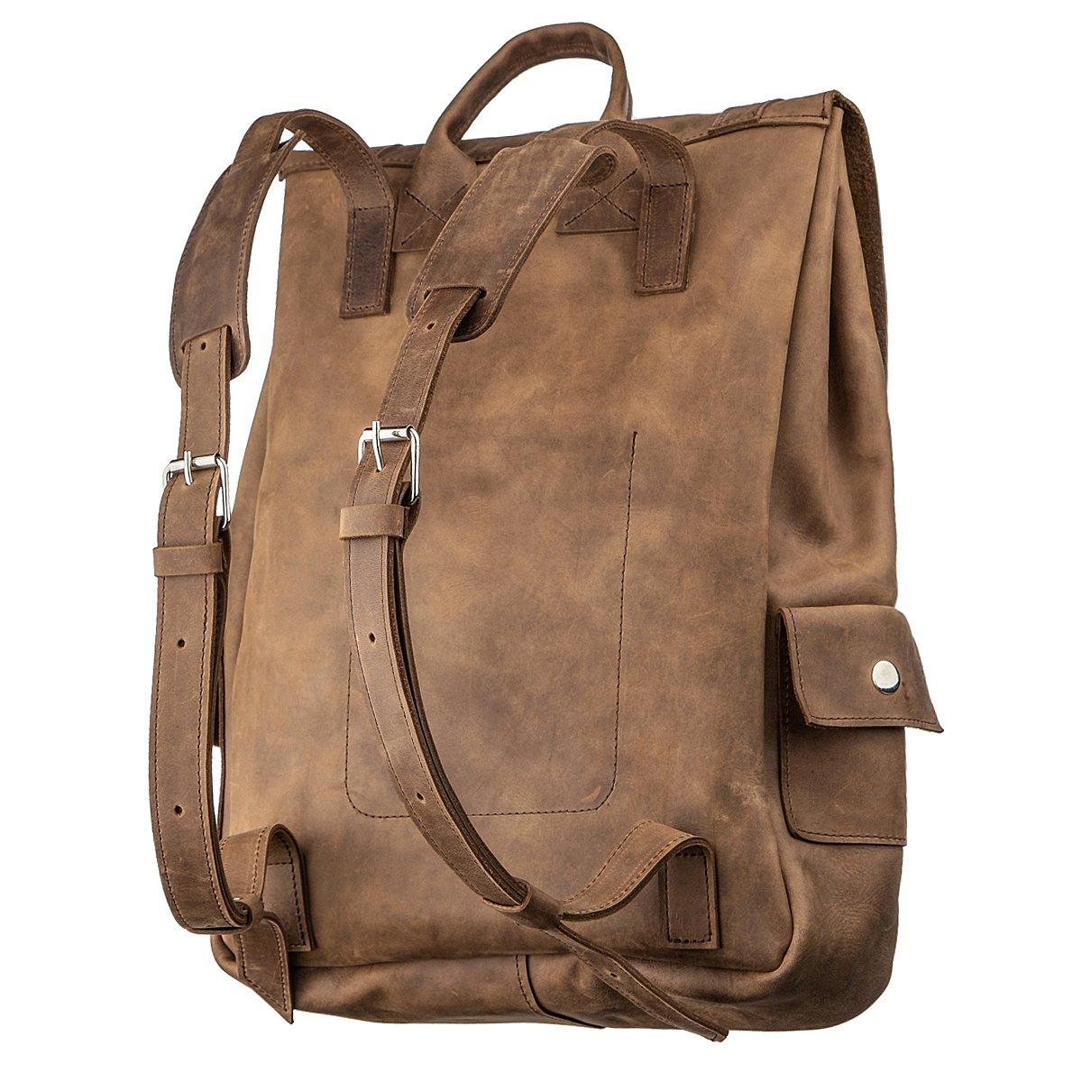 Деловой, модный, городской рюкзак кожаный с эффектом старины SHVIGEL13947 коричневый, стильные рюкзаки - фото 2 - id-p1697722588