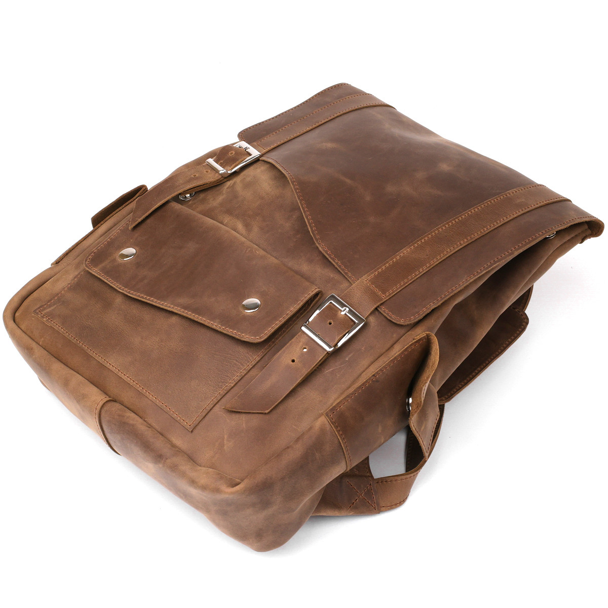 Деловой, модный, городской рюкзак кожаный с эффектом старины SHVIGEL13947 коричневый, стильные рюкзаки - фото 5 - id-p1697722588
