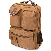 Большой, вместительный, удобный, практичный рюкзак текстильный дорожный унисекс Vintage 20619 Коричневый