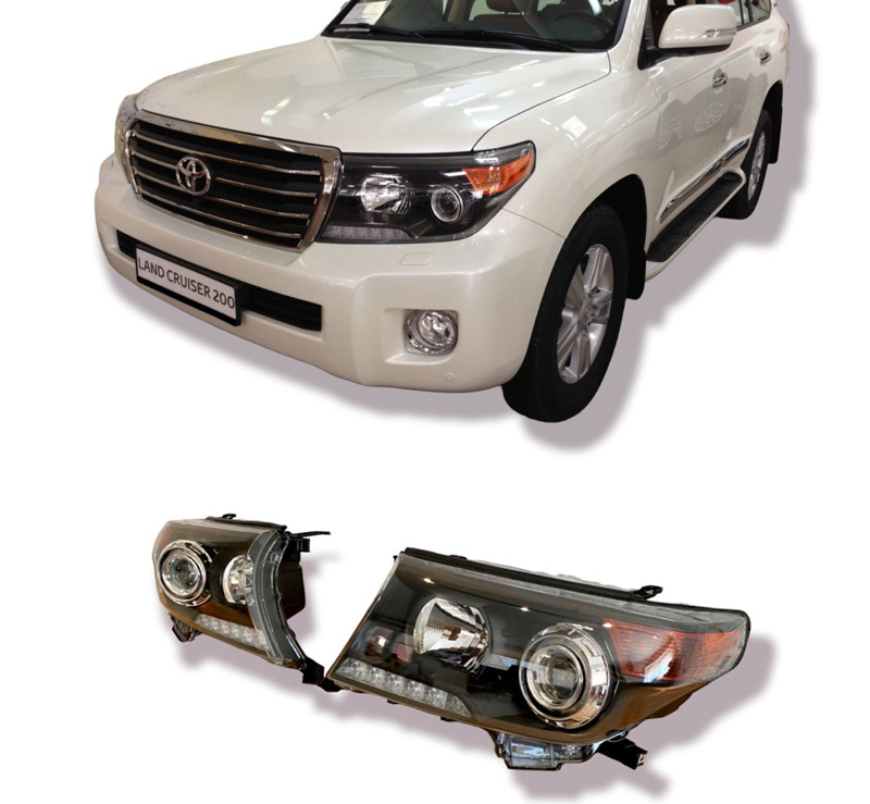 Передние фары Toyota Land Cruiser 200 Brownstone (рестайлинг, темные) - фото 1 - id-p270545833