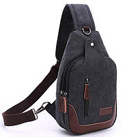 Мужская классическая Сумка через плечо текстильная Vintage 20077 Черная, Брендовые Наплечные мужские сумки