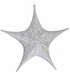 Підвісний декор зірка "Срібло", 65 см, матеріал - парча, метал