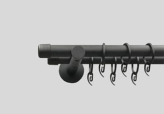 Чорний матовий Карниз для штор металевий, дворядний 19 мм (комплект) Заглушка кронштейн циліндр