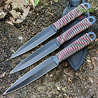 Ножи метательные в черном цвете в паракорде переплетом ручки в наборе из 3 штук
