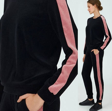 Велюровый костюм  жіночий  c брюками спортивний для прогулянок Ellen  Aster   LPV 0687\01\01 черный з рожевим, фото 2