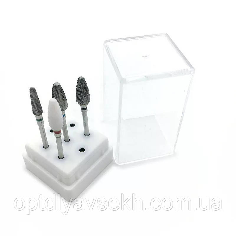 Підставка - контейнер для фрез (насадок) прямокутна біла з кришкою, на 7 комірок (без фрез), фото 1