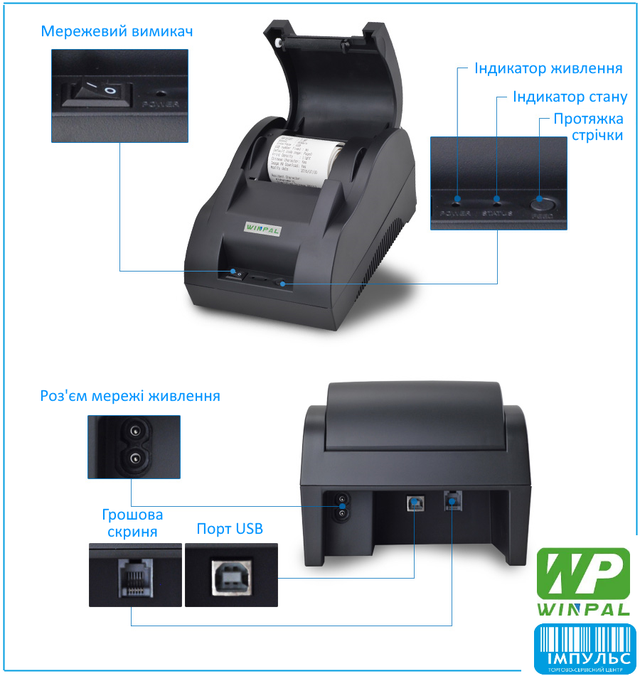 Зовнішній вигляд принтера WINPAL WP-T2C 