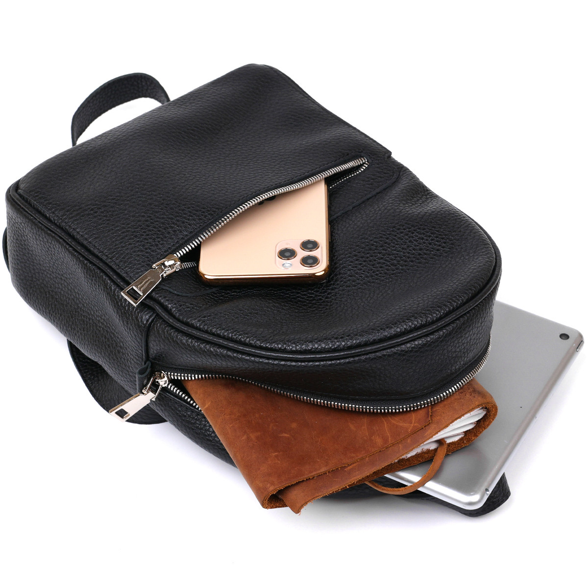 Женский, вместительный, практичный рюкзак из натуральной кожи Shvigel 16302 Черный, молодежные рюкзаки - фото 3 - id-p1697728609