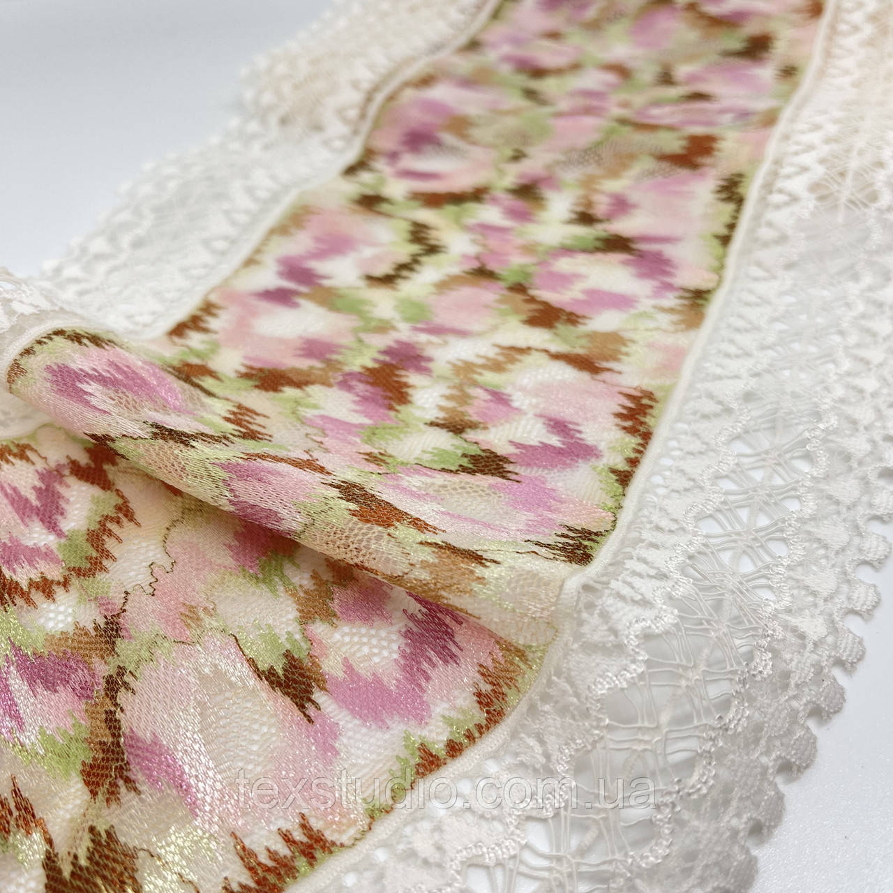 Мереживо "Десерт" молочне з орнаментом еластичне 18 см., фото 1