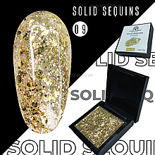 Гель фарба із золотим гліттером у палетці (гліттер гель) Global Fashion Solid Sequins color gel 09, 5 мл