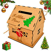 Деревянный Новогодний Домик для Конфет Коробка Копилка на Новый Год Будиночок для цукерок на Новий Рік