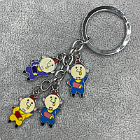 Брелок металевого сріблястого кольору різнобарвні гномики покритий кольоровою емаллю довжина 10,5 см