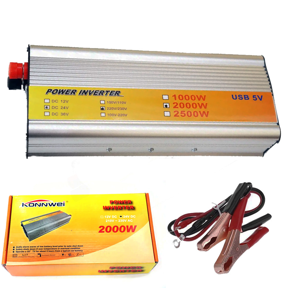 Перетворювач напруги KONNWEI 2000W інвертор від акумулятора автомобільний 24V-220V, фото 1