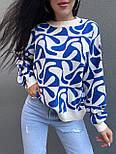 Жіночий в'язаний светр оверсайз з абстрактним принтом з манжетами на рукавах і талії (р.42-48) 9043019, фото 6