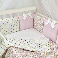 Комплект постельного детского белья для кроватки Shine розовый зигзаг топ