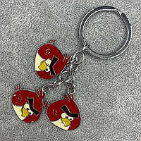 Брелок металевого сріблястого кольору різнобарвні пташки енгри бордс покритий кольоровою емаллю довжина 8,5 см