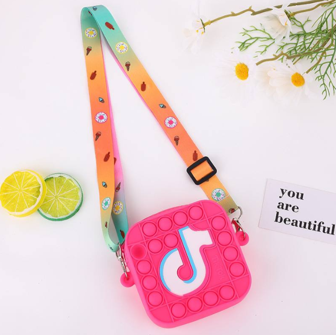 Дитяча  силіконова сумочка Pop It-гаманець C4351 TikTok Малинова, фото 1