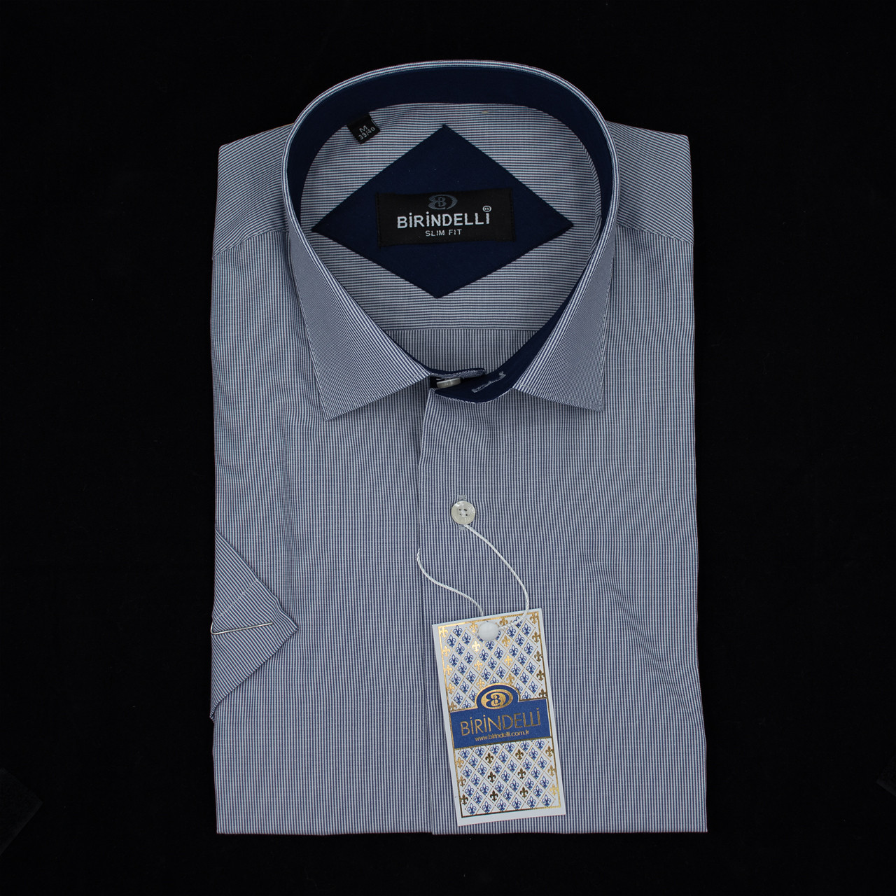 Сорочка чоловіча, приталена (Slim Fit), з коротким рукавом Birindelli в полоску 512495 80% бавовна 20%