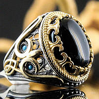 Таинственное тотемное кольцо для мужчин, черный фианит, инкрустация красивым кристаллом, размер 20,5