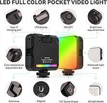 Портативний різнобарвний відеосвітло Luxceo W64RGB Mini 2500-9000K, фото 2