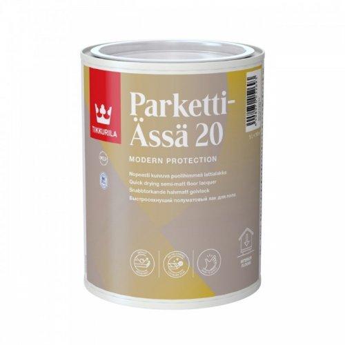 Лак для підлоги TIKKURILA PARKETTI-ASSA 20 (ТІККУРІЛА ПАРКЕТТІ-ЯССЯ) 0.9л напівматовий