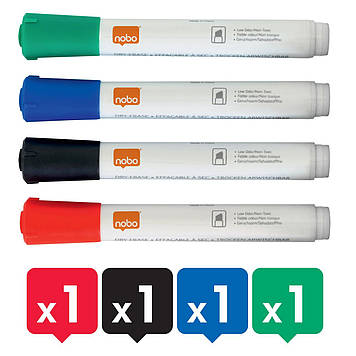 Набір кольорових маркерів для магнітно-маркерних дощок Nobo Liquid Ink 4 шт.