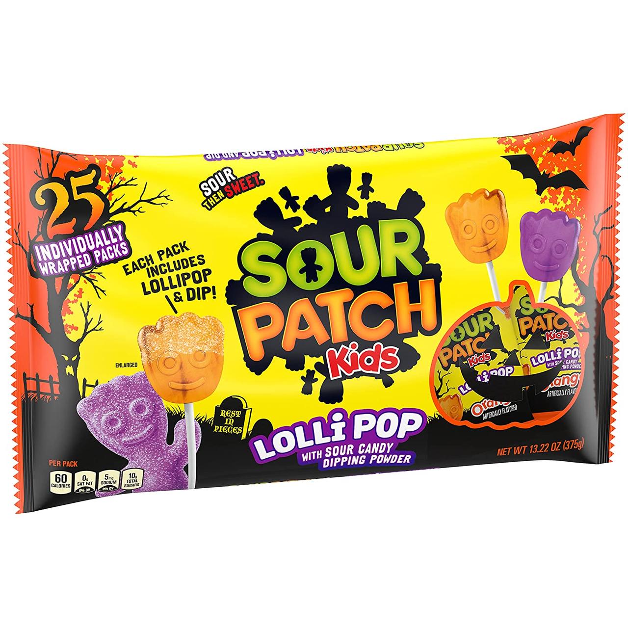 Набір льодяників із кислою посипкою Sour Patch Kids Lollipops 375g — 25 шт., фото 1