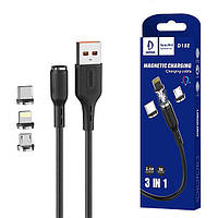 Магнітний кабель 3 в 1 (Lightning, Micro USB, Type-C) круглий 360 Denmen D18E чорний