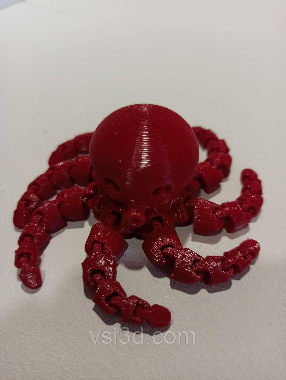 25 см. Рухома іграшка восьминіг. 3D-друк безпечним органічним пластиком. (Подарунок, статуетка, декор) Вишневий