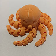 11 см. Рухома іграшка восьминіг. 3D-друк безпечним органічним пластиком. (Подарунок, статуетка, декор) Жовтогарячий пастельний