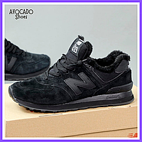 Кроссовки зимние мужские и женские New balance 574 black с мехом / Нью Беланс черные на меху 41