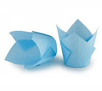 Бумажные формы для кексов Тюльпан голубые