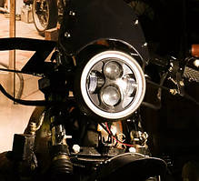 Фара LED A023GN чорна кругла в стилі ретро з габаритом  (діаметр кріплення 16см)